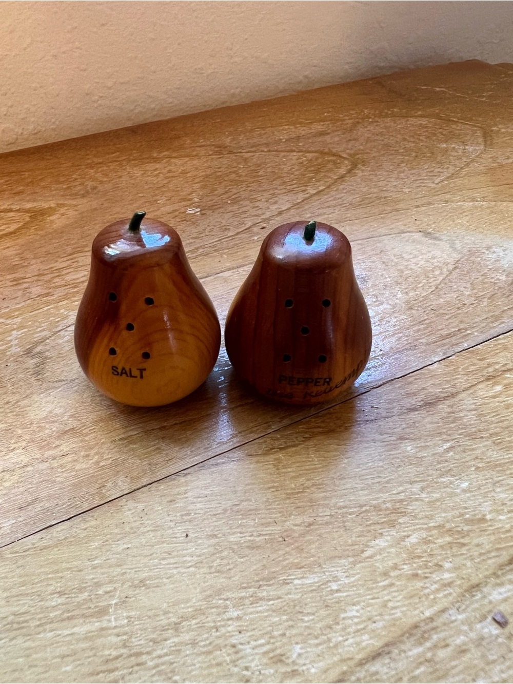 Wooden Pear Salt and Pepper Shakers - Brown